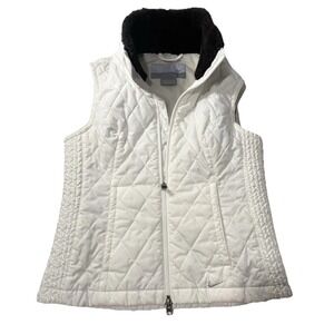 Nike Women's XS Puffer Vest Size Medium White Quilted Faux Fur Collar Full Zip
